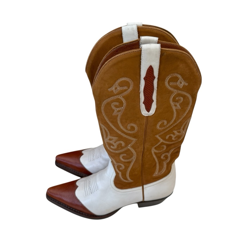 Nine West White, Brown & Tan Western Heeled Boots